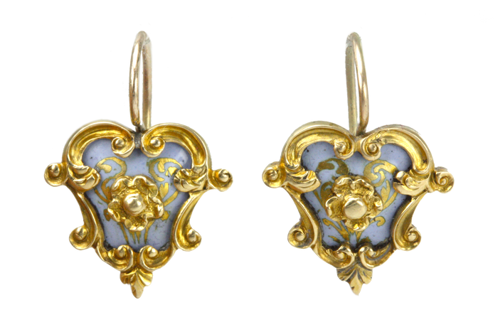 Victorian Rococo Enamel & Gold Earrings