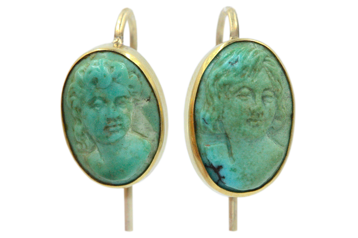 Victorian Turquoise Cameo Earrings