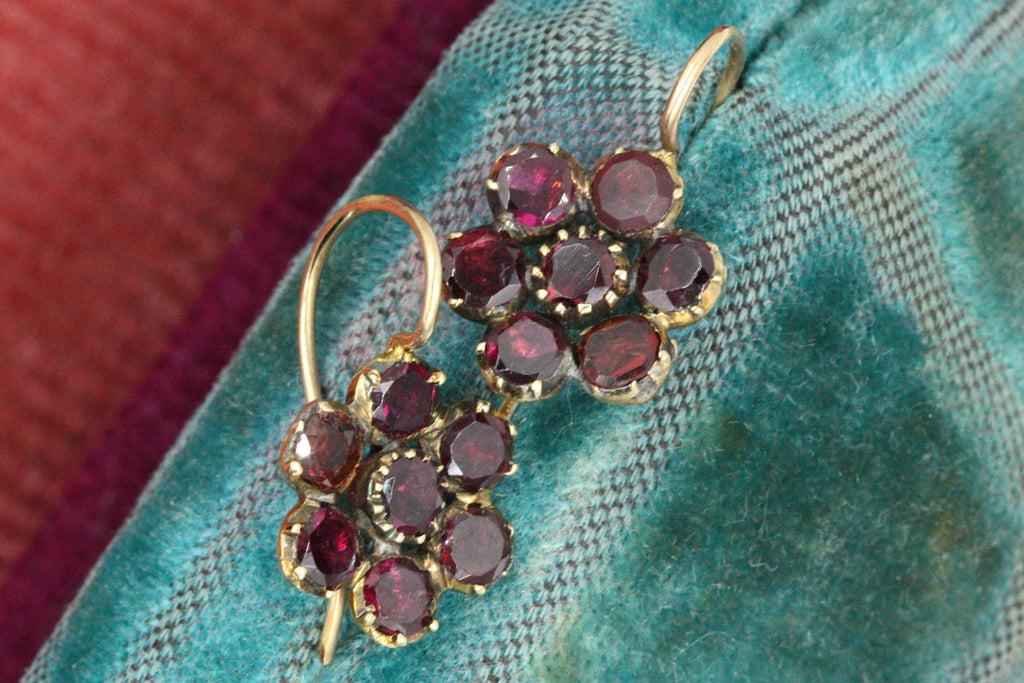 Georgian Garnet Pansy Earrings