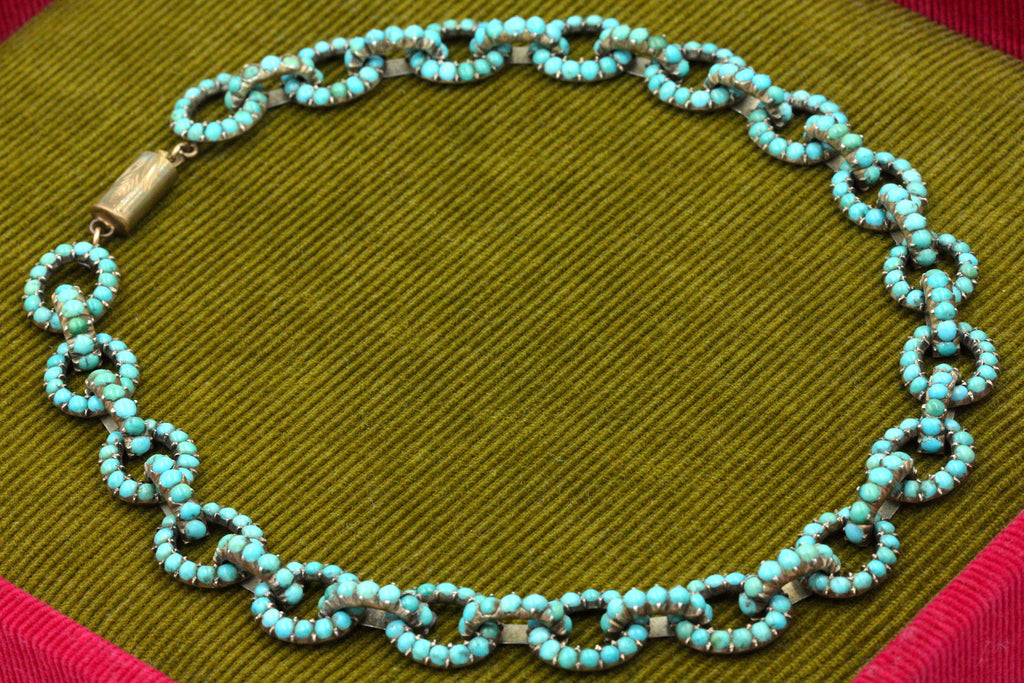 Victorian Turquoise Pavé Chain Link Necklace