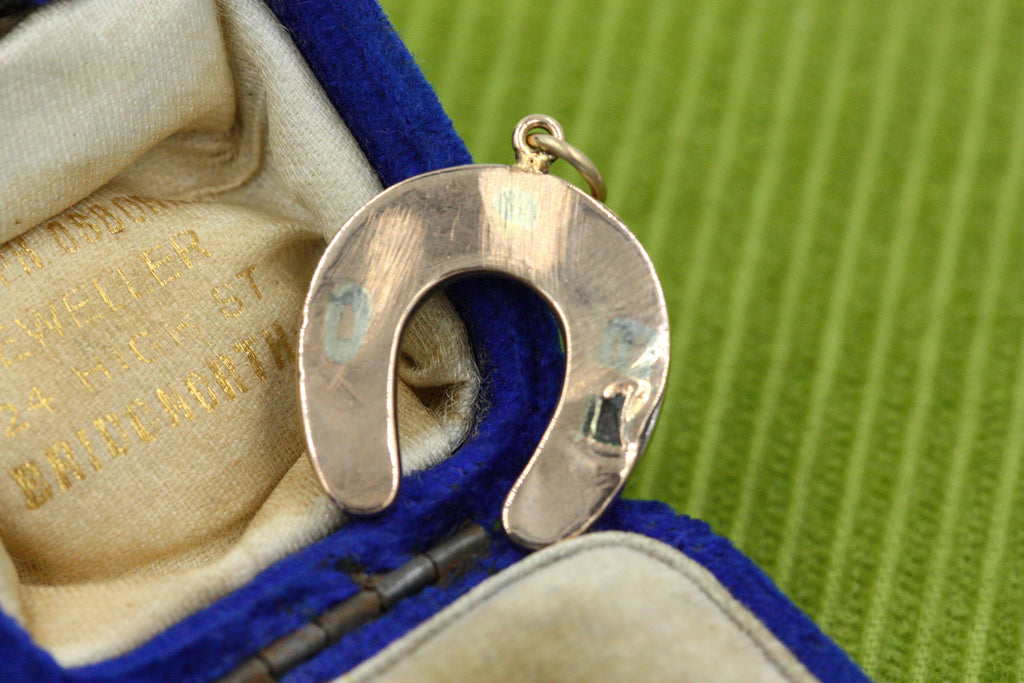 Victorian Enamel & Pearl Horseshoe Pendant