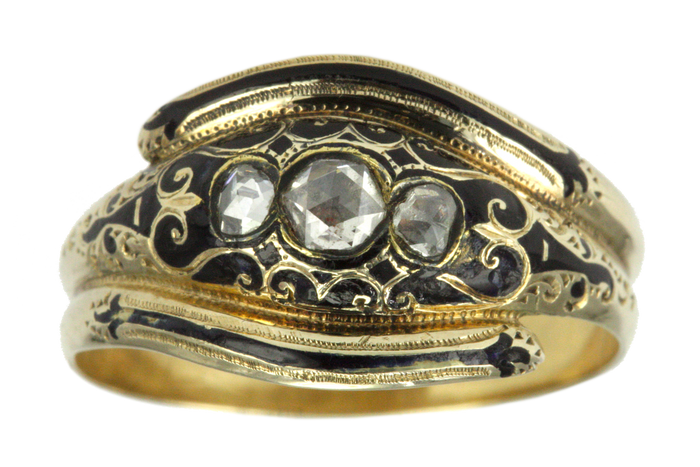 Victorian Diamond and Enamel Mourning Ring