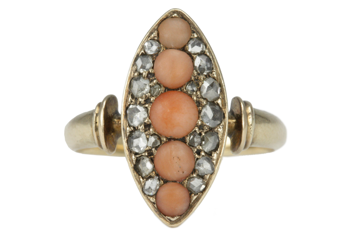 Victorian Coral and Diamond Ring