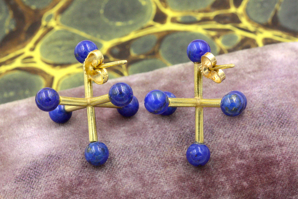 Estate Lapis Lazuli & Gold Earrings