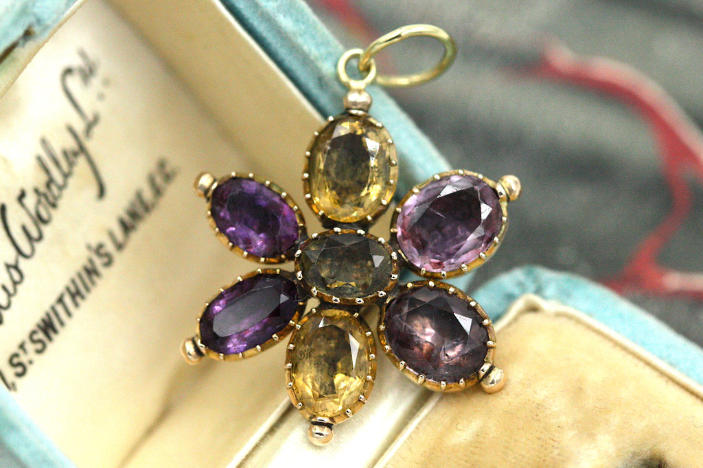 Georgian Amethyst & Citrine Pansy Pendant