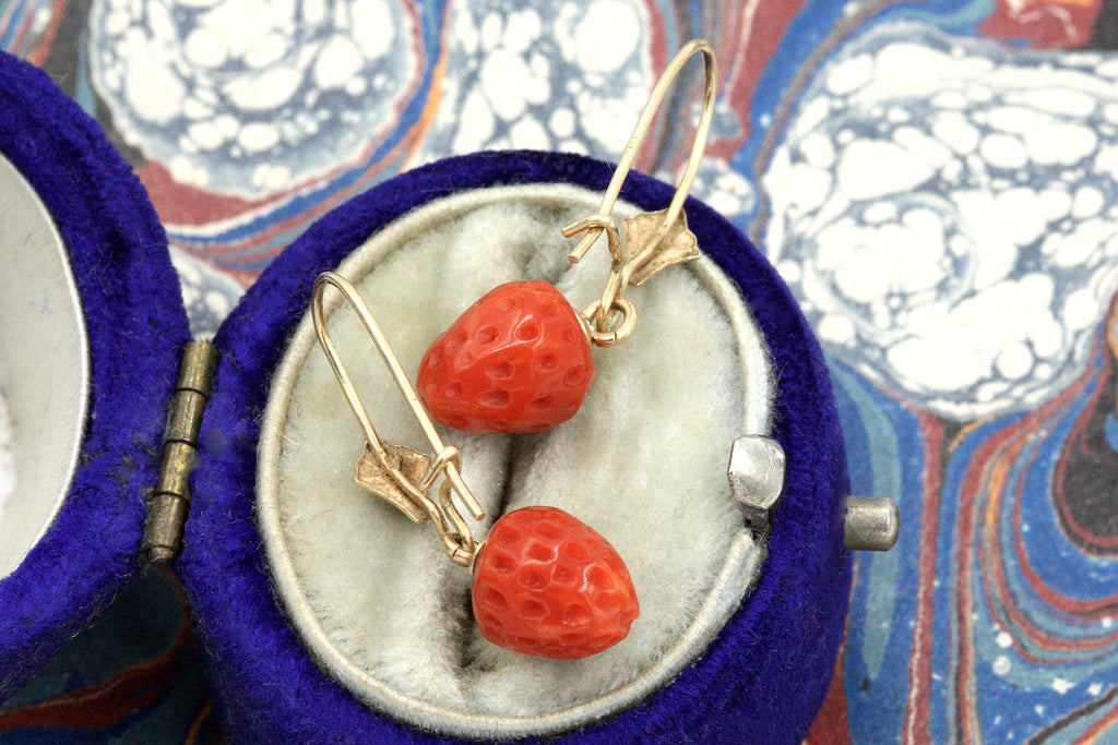 Vintage Coral Strawberry Charm Earrings
