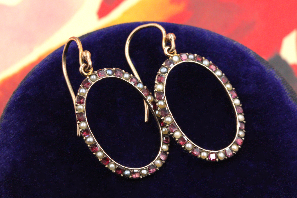 Georgian Garnet & Pearl Earrings