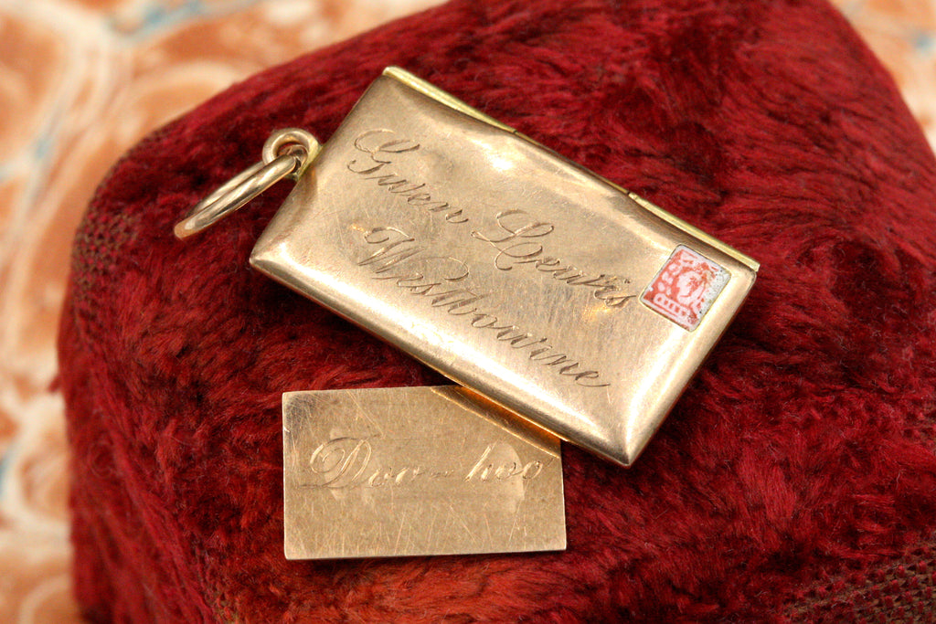 Edwardian Envelope & Enamel Stamp Pendant