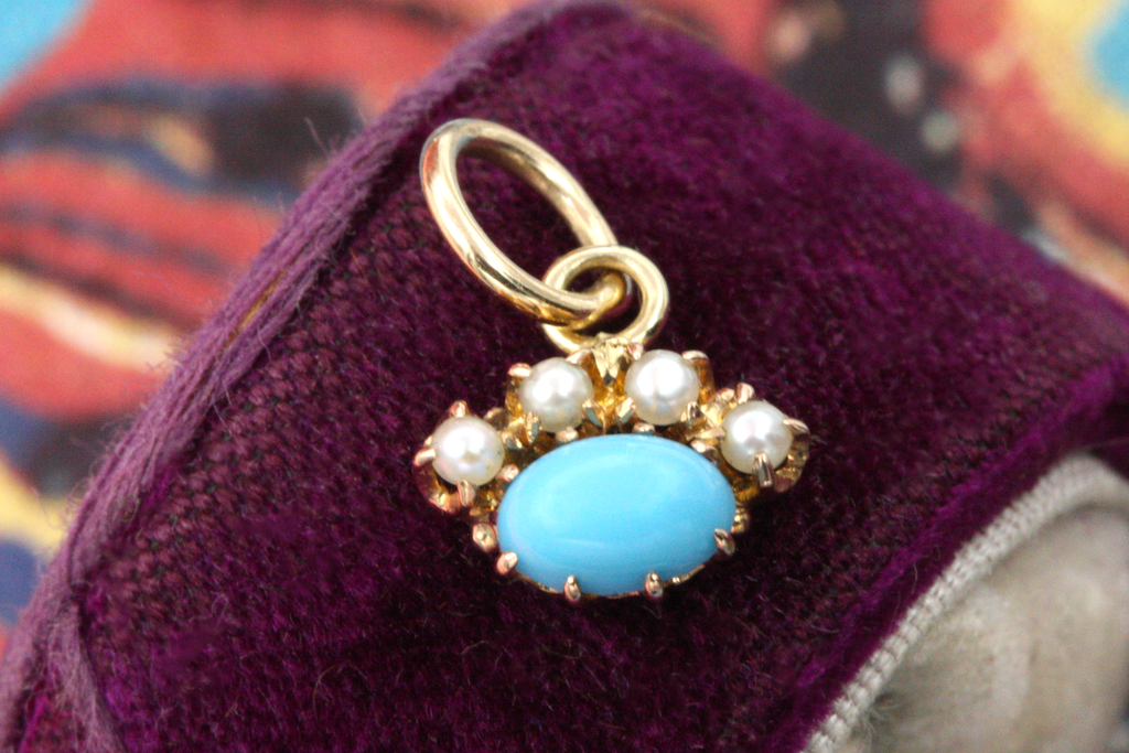 Edwardian Turquoise & Pearl Evil Eye Charm