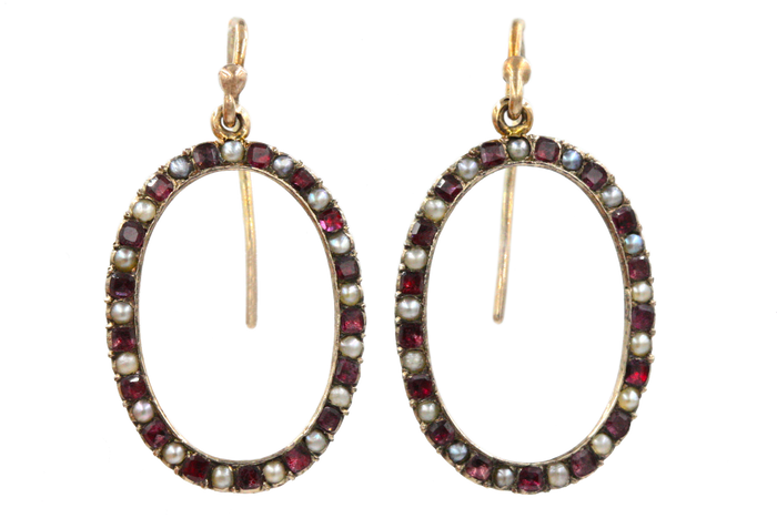 Georgian Garnet & Pearl Earrings