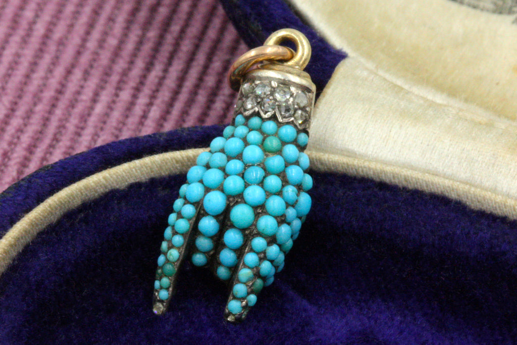 Late Georgian Turquoise Figa Good Luck Hand Charm