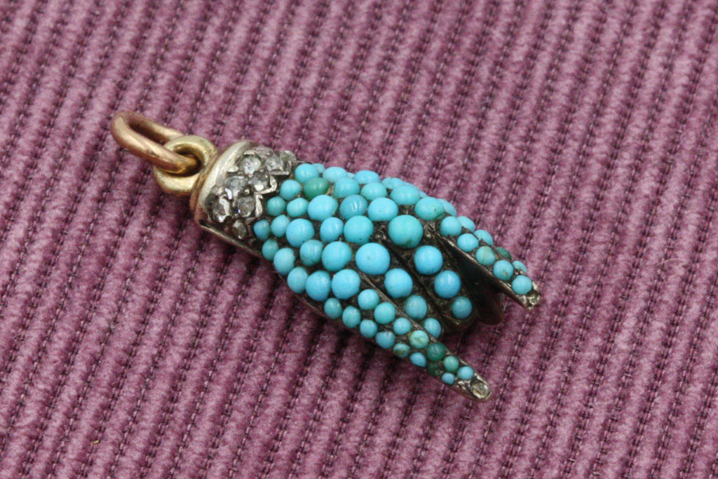 Late Georgian Turquoise Figa Good Luck Hand Charm