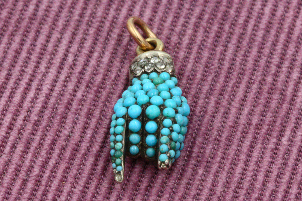 Late Georgian Turquoise Figa Good Luck Hand Charm