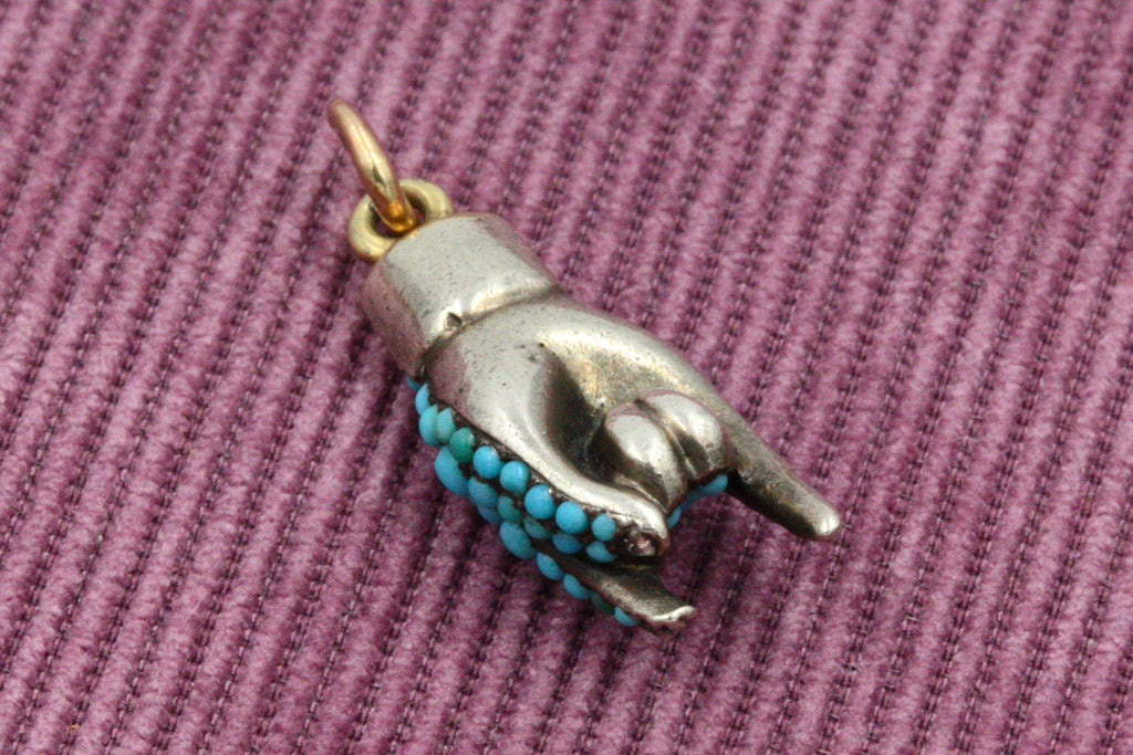 Late Georgian Turquoise Figa Good Luck Hand Charm