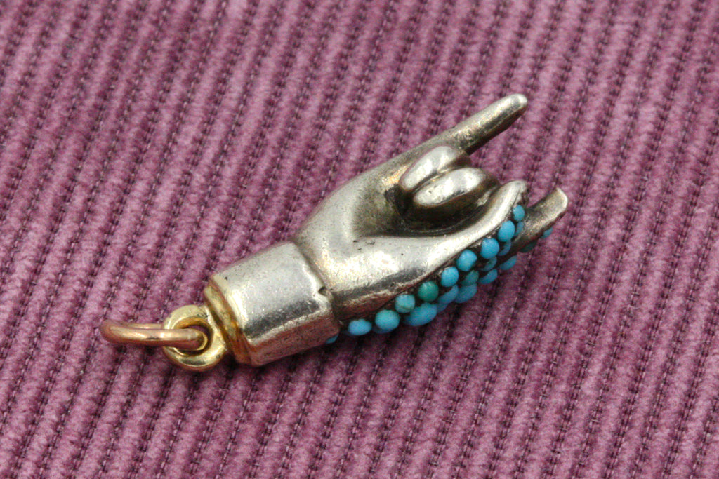 Late Georgian Turquoise Figa Good Luck Hand Charm