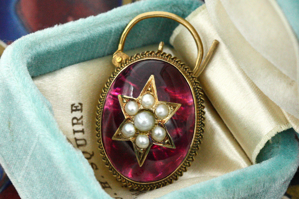 Victorian Garnet & Pearl Starburst Padlock Pendant