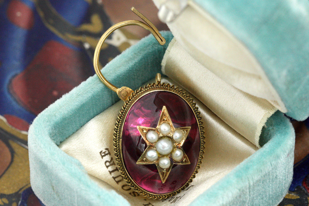 Victorian Garnet & Pearl Starburst Padlock Pendant