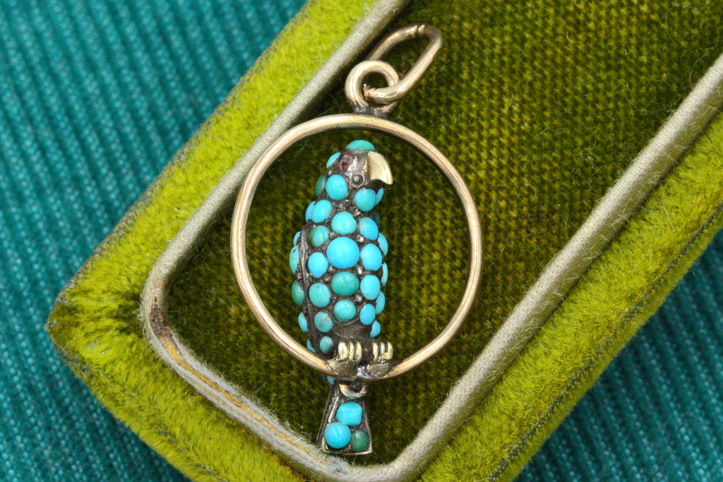 Victorian Pavé Turquoise Bird Pendant