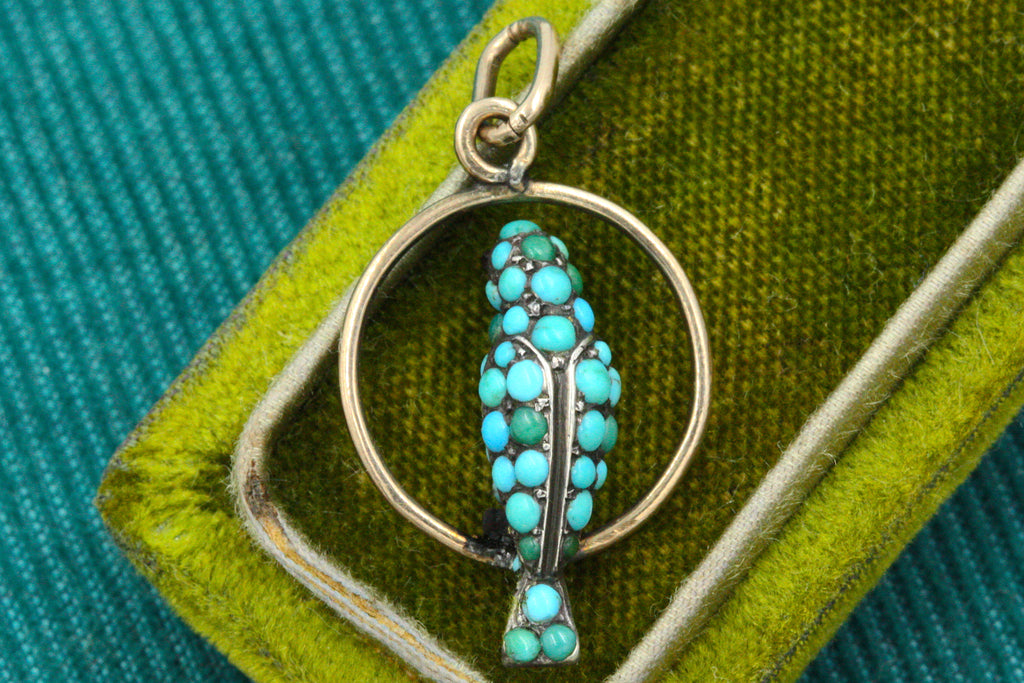 Victorian Pavé Turquoise Bird Pendant