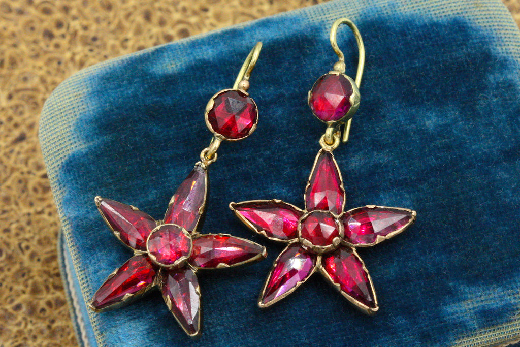 Victorian Perpignan Garnet Star Earrings