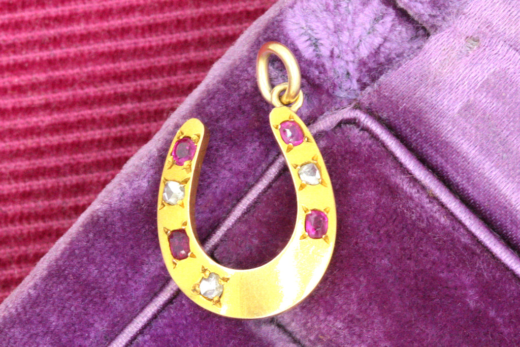 Victorian Ruby & Diamond Horseshoe Charm