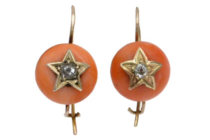 Victorian Coral & Diamond Star Earrings