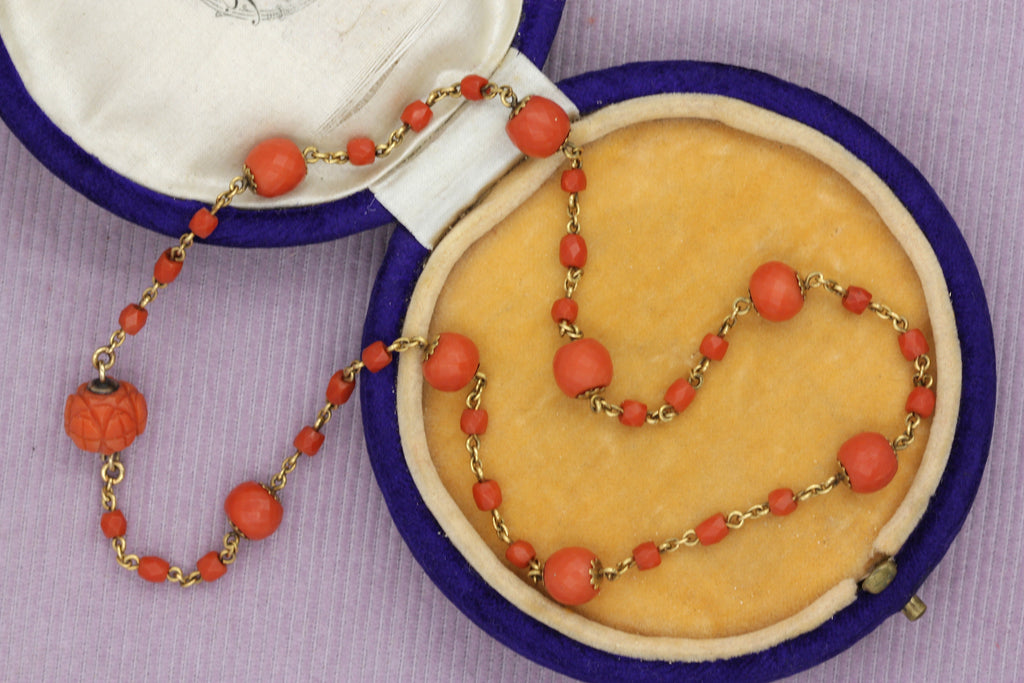 Victorian Coral Beaded Choker