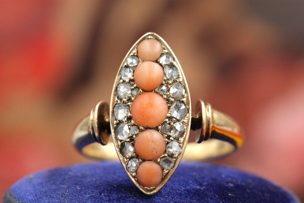 Victorian Coral and Diamond Ring