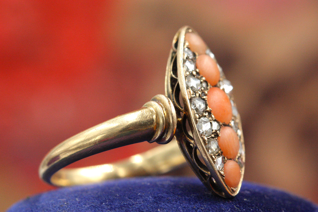 Victorian Coral and Diamond Ring