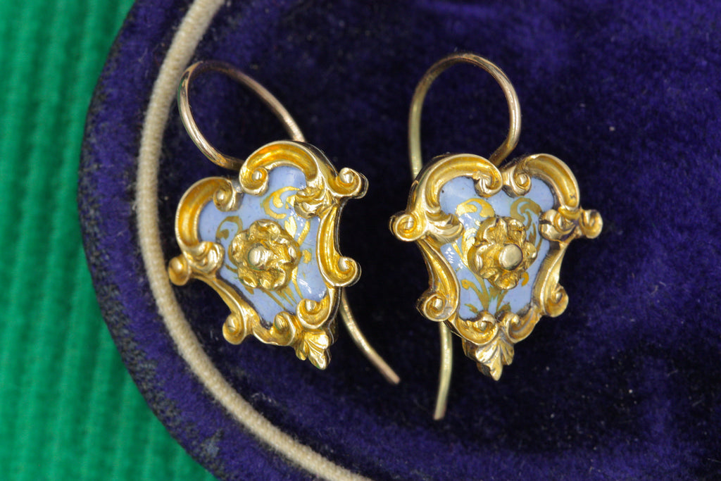 Victorian Rococo Enamel & Gold Earrings