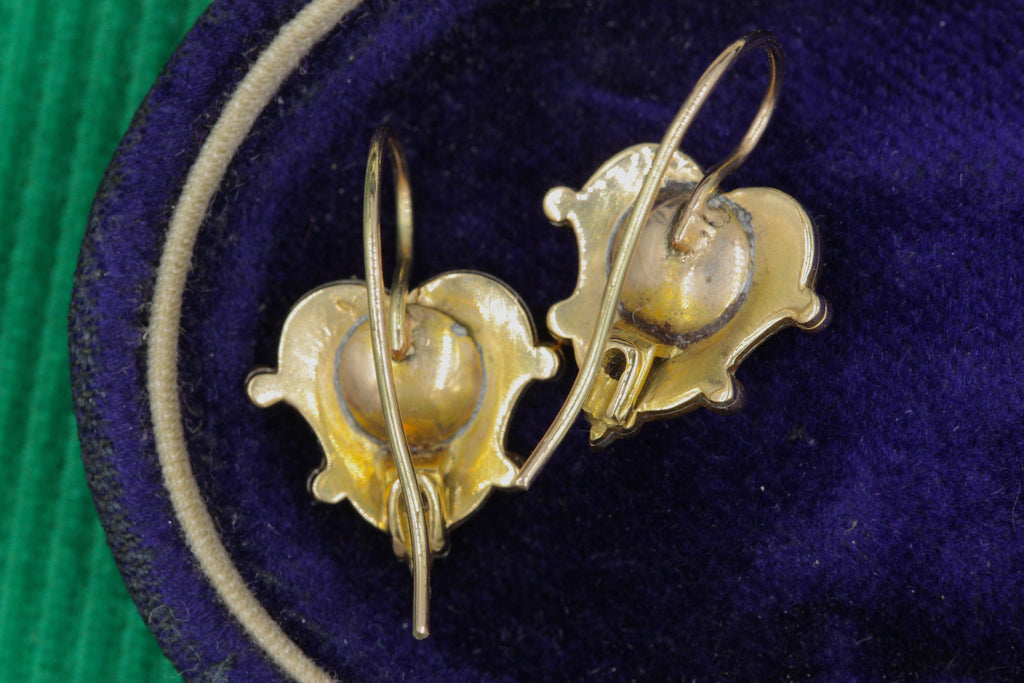 Victorian Rococo Enamel & Gold Earrings