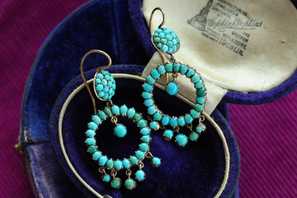 Victorian Turquoise Pave Drop Earrings