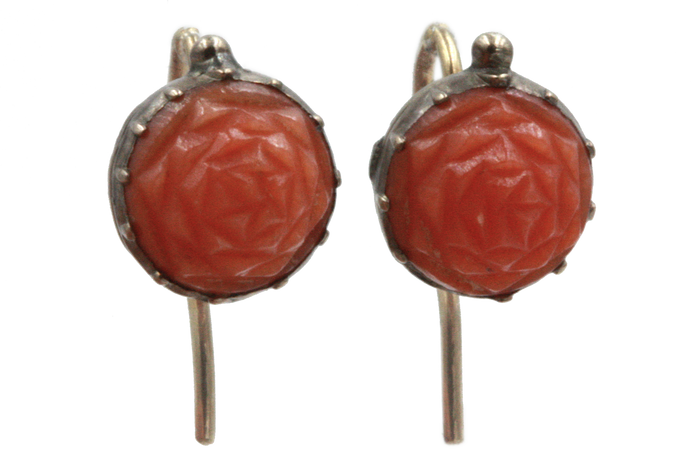Georgian Carved Coral Rose Earrings